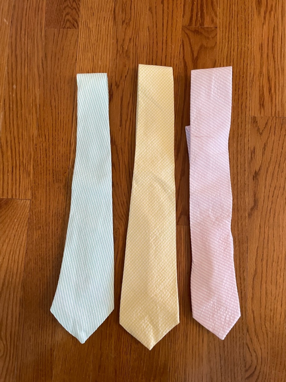 Set of Three Pastel Seersucker Ties - Mint, Yellow, Pink
